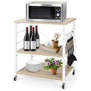3-Tier Rolling Kitchen Storage Trolley with Hooks