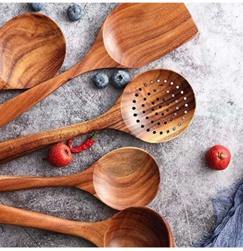 Wooden Utensils Set for Kitchen, Messon Handmade Natural Teak Cooking Spoons Wooden Spatula for Nonstick Cookware