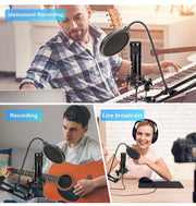 USB Condenser Microphone Kit for Computer, Adjustable Metal Arm Stand,Computer Mic 192kHz/24bit for Professional Streaming Podcast, Live Streaming, YouTube Recording,Gaming,Sing,Studio/Home Recording