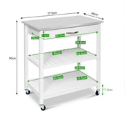 White Kitchen Trolley with Stainless-Steel Top