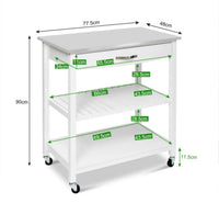 White Kitchen Trolley with Stainless-Steel Top