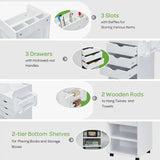 Mobile Trolley Cart 6-Tier Wood Storage Beside Table w/ Drawers Bathroom White