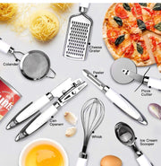 Kitchen Utensil Set - Cooking Stainless Steel Utensil Set - Kitchen Gadgets Cookware Set - Kitchen Tools Set with Soft Touch White Handles