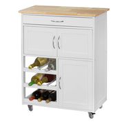 Kitchen Trolley with 2 Cupboards & 3-Bottle Wine Rack