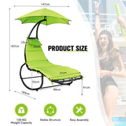 Hammock Chair Swing Lounger Chaise Outdoor Daybed w/ Pillow Canopy Stand Cushion