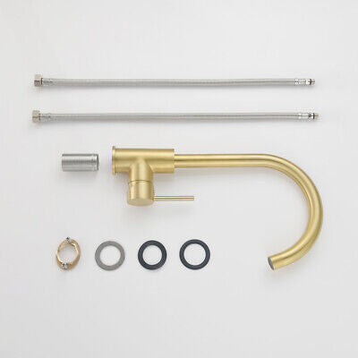 Brushed Gold Brass Kitchen Mixer Tap – 360° Swivel