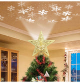 Christmas Tree Topper Lighted Star [Gold],3D Hollow Sparkling Star Christmas Tree Topper with Rotating Magic Cool White Snowflake Projector for Christmas Tree Ornament (Gold)