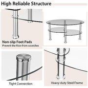 Oval Coffee Table 3-Tier Tempered Glass & Chrome Base Clear Living Room