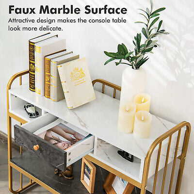 Faux-Marble Console Table with Shelf