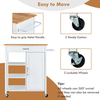 White Rolling Kitchen Island with Rubberwood Top