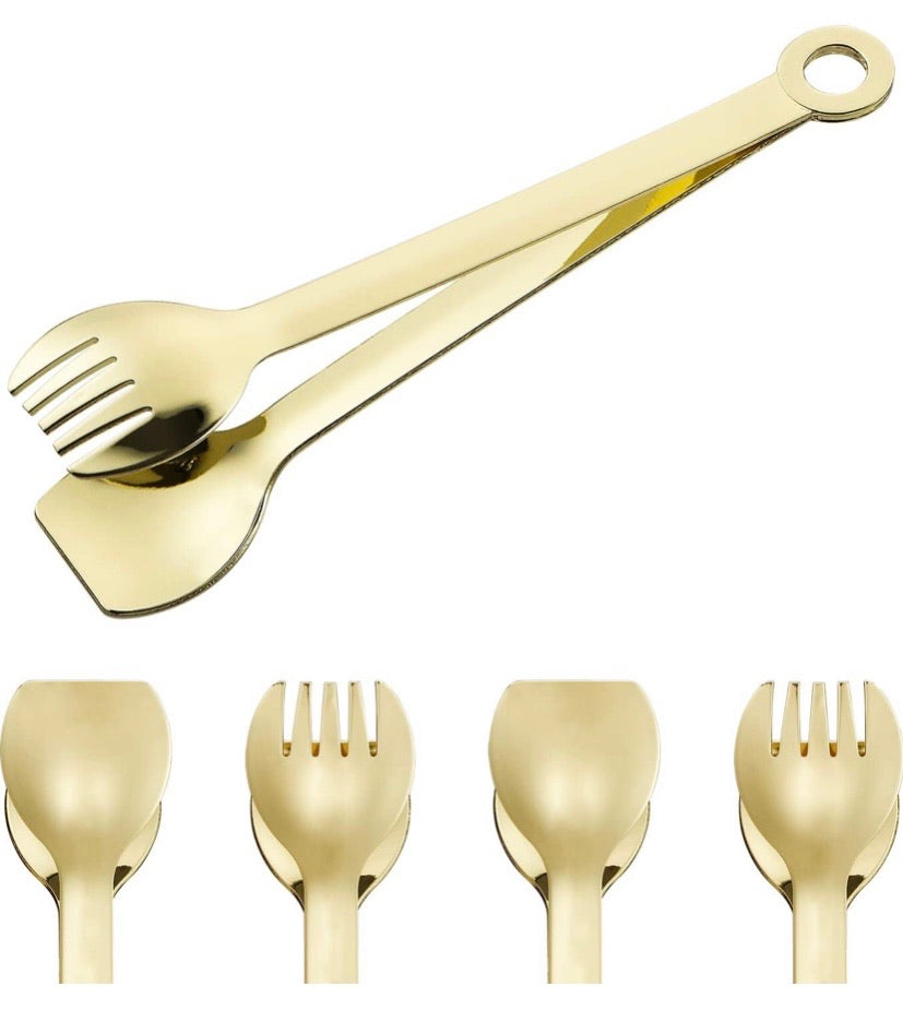 Set of 4 Gold Plated Small Serving Tongs - Stainless Steel, 6 Inches (Golden)