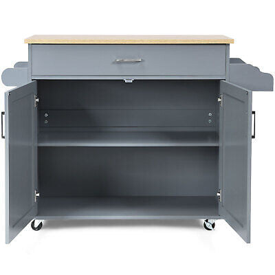 Grey Rolling Kitchen Island with Drawer, Cabinet & Side Racks