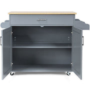 Grey Rolling Kitchen Island with Drawer, Cabinet & Side Racks