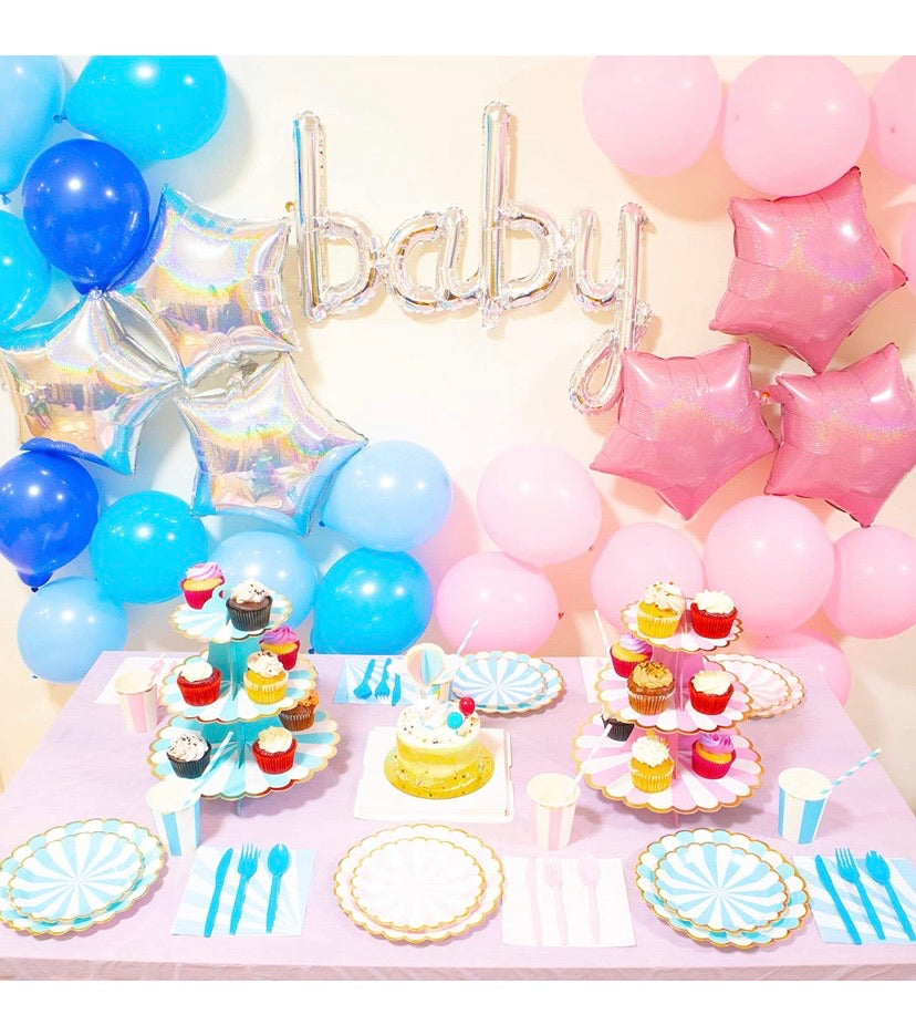 Pink and Baby Blue Gold Foil Party Supplies Set