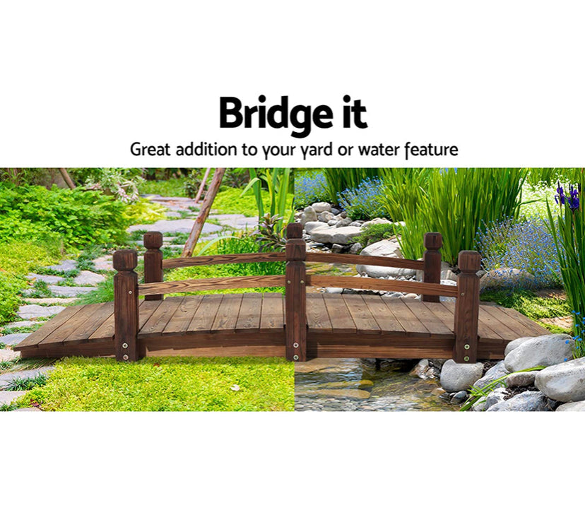Garden Wooden Rustic Bridge Decoration Decor Outdoor Landscape 160cm Length Rail
