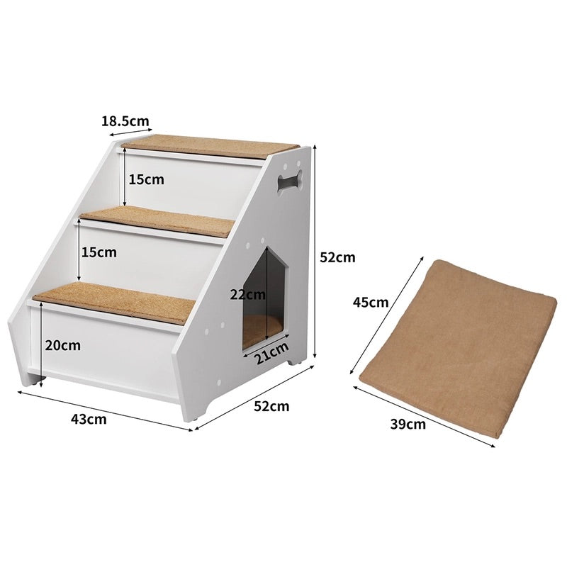 Wooden Pet Steps with Built-In Resting Cubby – 50 kg, White or Black