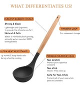 Silicone Kitchen Utensil Set, Cooking Spatulas Soup Ladle Slotted Spoon Turner Pasta Server Basting Brush Tongs Whisk Wooden Handle Heat Resistant Cookware Non-Stick Kitchen Gadgets Tools 12 Pcs