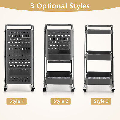 3-Tier Pegboard Rolling Storage Cart