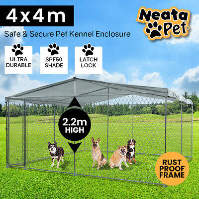 4 × 4 m Chain-Link Dog Kennel Run with Shade Cover