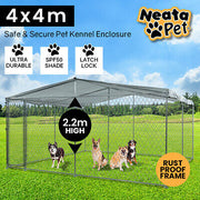 4 × 4 m Chain-Link Dog Kennel Run with Shade Cover