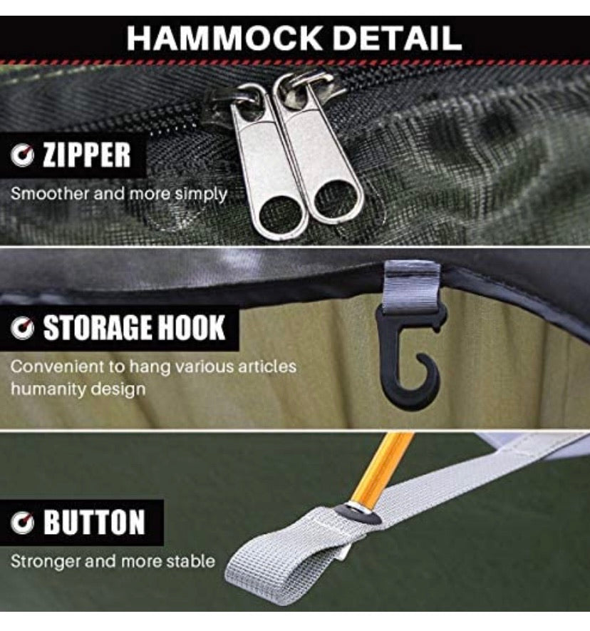 ETROL Hammock, Upgrade Double & Single Camping Hammock with Mosquito Net, Tree Straps, Hook, 3 in 1 Function Design Aluminium Parachute Portable Hammocks for Indoor, Outdoor, Hiking, Patio, Travel