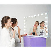 Vanity Smart Mirror with Lights Bluetooth Speaker USB Power Charging Large Hollywood Lighted Mirror with 18 Dimming LED Bulbs for Tabletop/Wall-Mounted