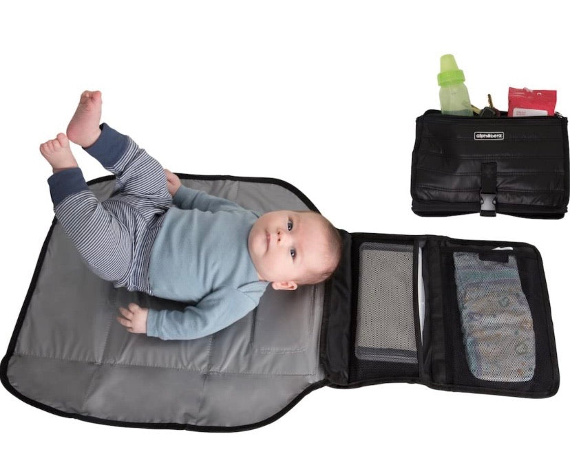 Portable Baby Changing Pad Diaper Bag Mat & Foldable Travel Changing Station with Bonus Wipe Case, Black