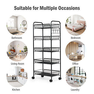 5-Basket Rolling Utility Storage Cart