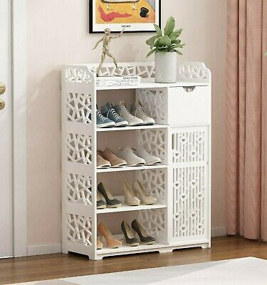 Wood-Plastic Shoe Cabinet with Drawer & Boot Compartment – 2 Colours