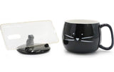 Cute Cat Coffee Mug with Cell Phone Holder Lid for Cat Lover Unique Ceramic Black Mugs Tea Cup Women