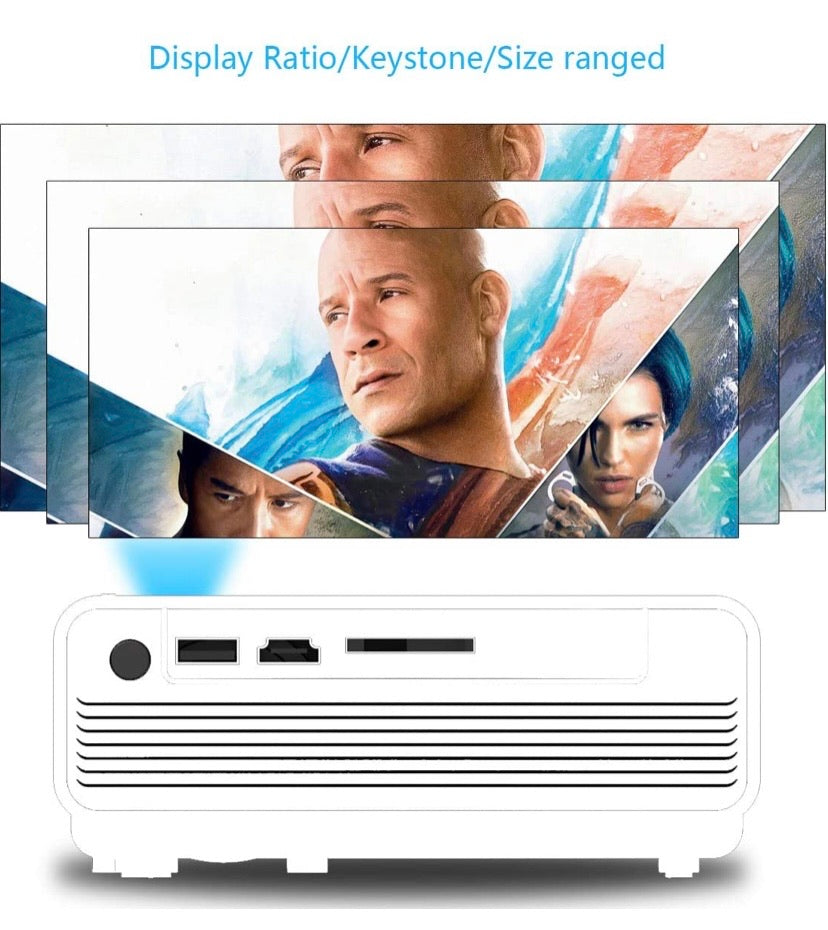1800 Lumens Mini Projector Upgraded, Full HD Maximum 1080P Display Supported,PS4,TV Stick, Smartphone, USB, VGA, HDMI AV SD Card Supported, Great for Home Theatre Movies (White)