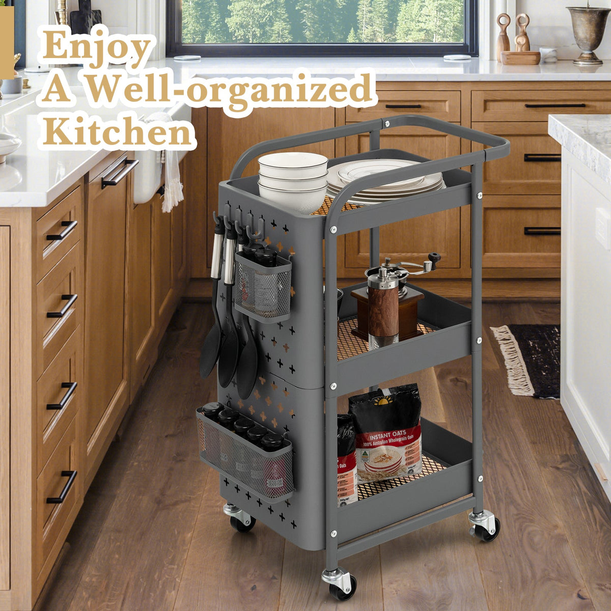 3-Tier Pegboard Rolling Storage Cart