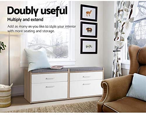 Artiss White & Wood Shoe Storage Bench with Adjustable Shelf