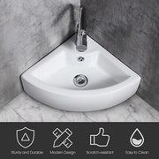 White Corner Ceramic Countertop Basin with Pop-Up Waste