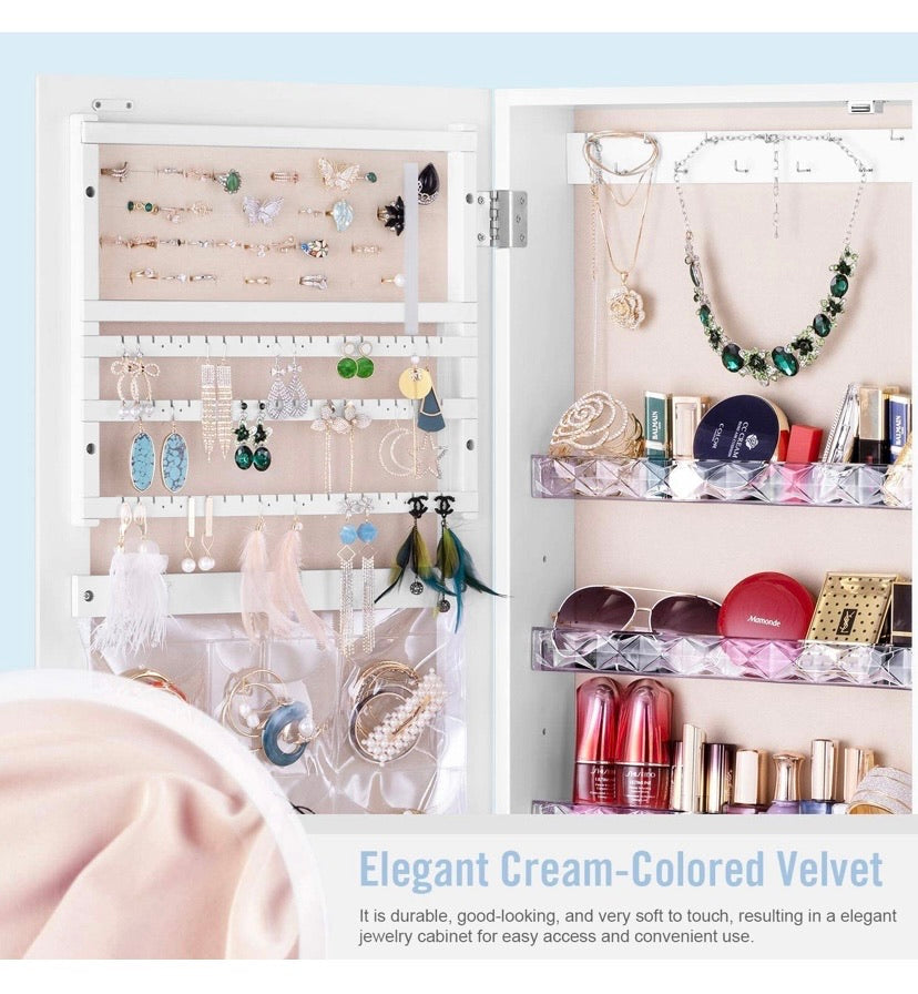 LUXFURNI Slim Wall or Door Mirror Jewellery Cabinet