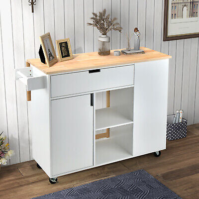 Drop-Leaf Rolling Kitchen Island with Cabinet & Drawer
