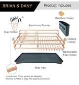 Aluminium Dish Drying Rack, Never Rust Dish Rack with Removable Cutlery Holder &amp;Cup Holder (Rose Gold)