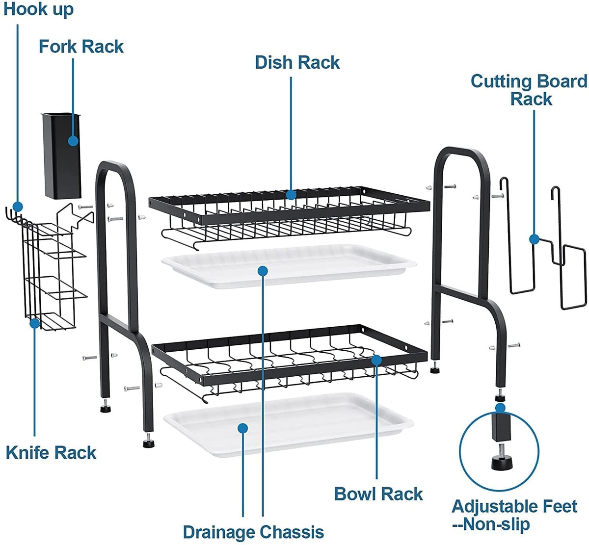 2 Tier Stainless Steel Kitchen Dish Rack