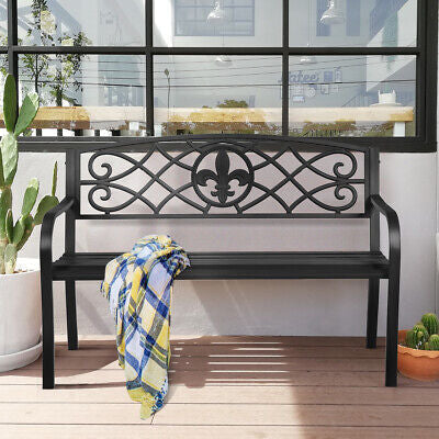 Outdoor Steel-Slat Garden Bench