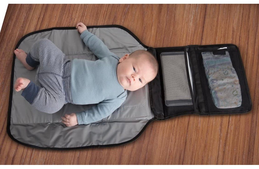 Portable Baby Changing Pad Diaper Bag Mat & Foldable Travel Changing Station with Bonus Wipe Case, Black