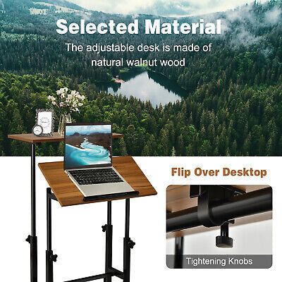 Mobile 2-Tier Adjustable Sit-Stand Laptop Desk