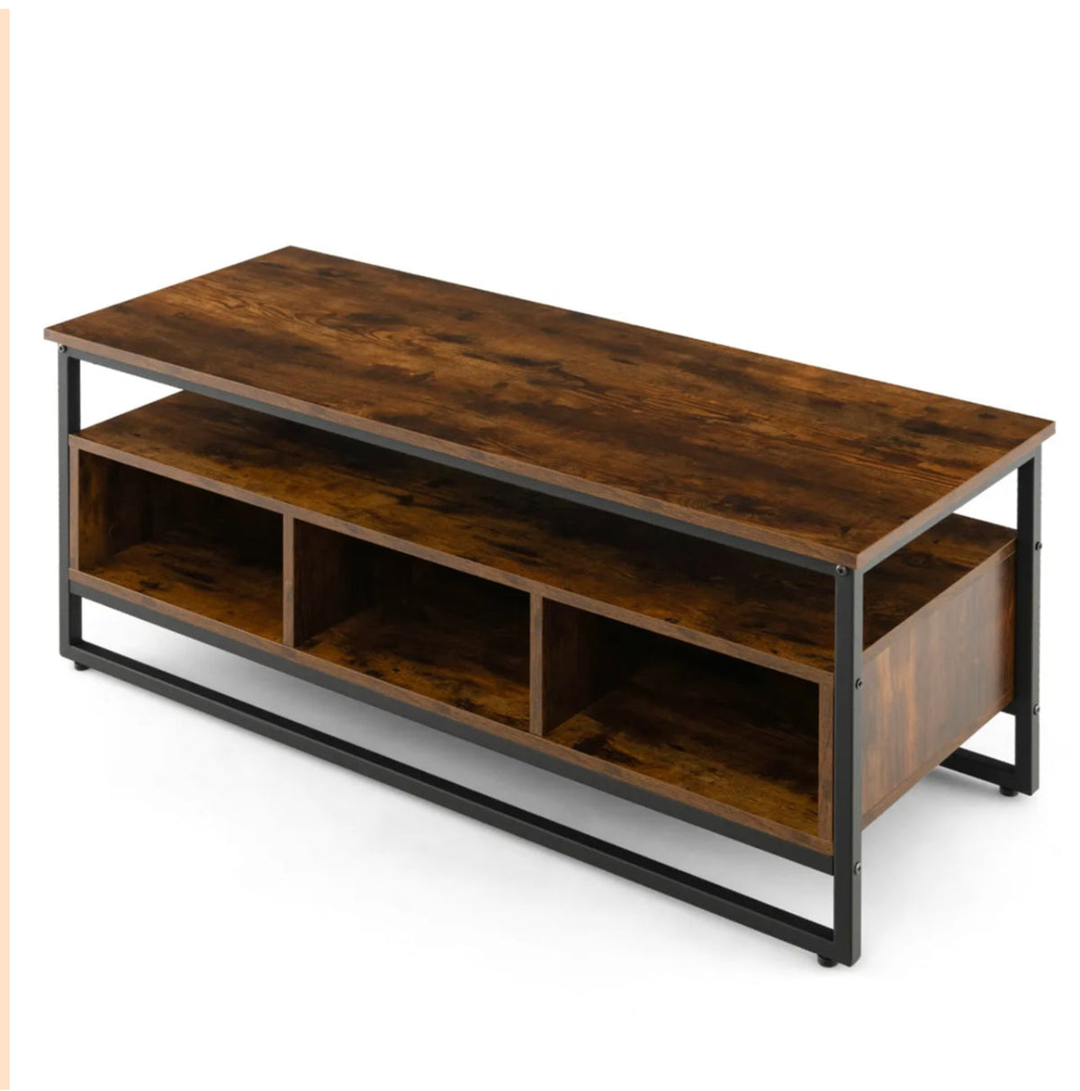 Industrial Coffee Table with Storage – Rustic Brown