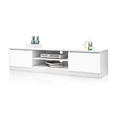 White TV Stand with 2 Doors & Storage
