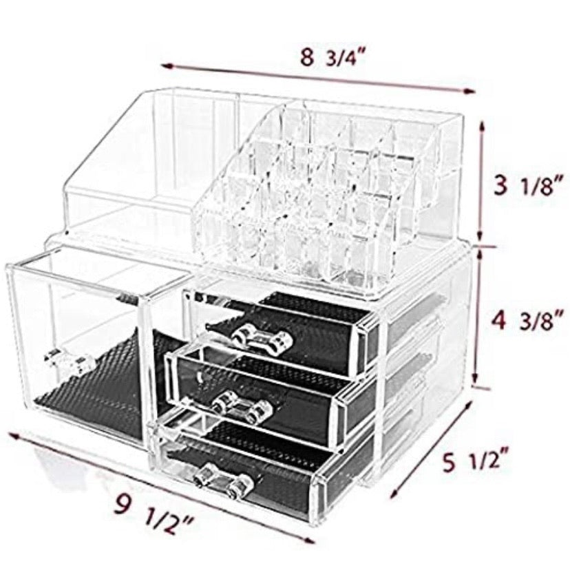 2-Piece Clear Acrylic Makeup & Jewellery Organiser