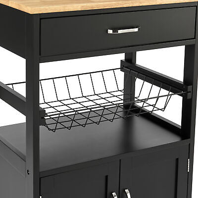 Black Rolling Kitchen Storage Trolley with Drawer & Basket