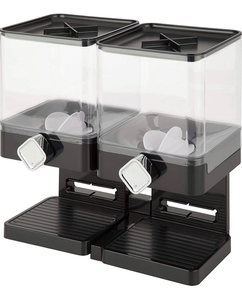 Compact Dry Food Dispenser, Dual Control, Black/Chrome