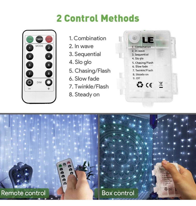LED Window String Fairy Lights USB & Battery Powered with Remote Control Daylight White