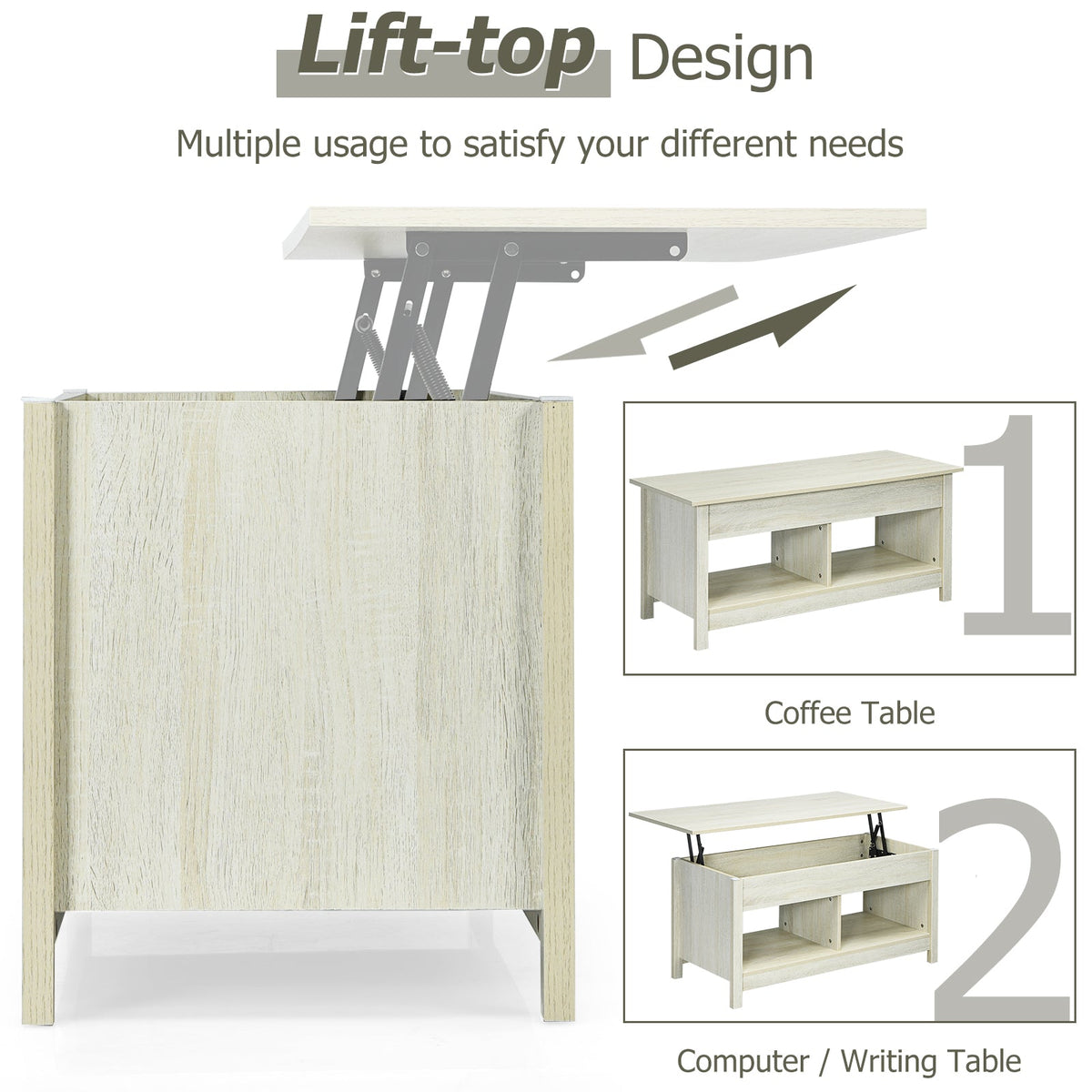 Lift-Top Coffee Table with Open & Hidden Storage