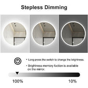 LED Round Bluetooth Mirror Bathroom Vanity Dimmable Circle Wall Mounted 