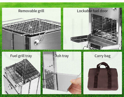 Compact Foldable Stainless Steel Wood & Charcoal Grill